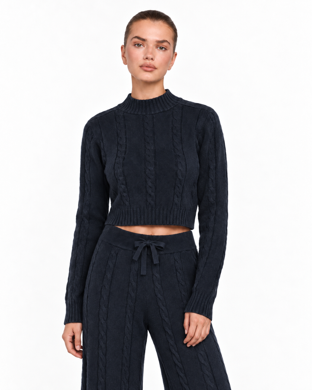 Cable Knit Co-Ord Set  Black  Ff286