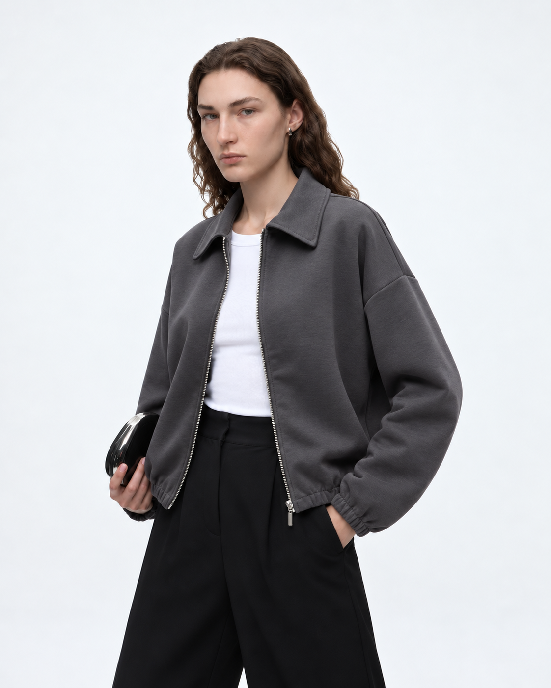 Zip Up Collared Jacket Brown 27355