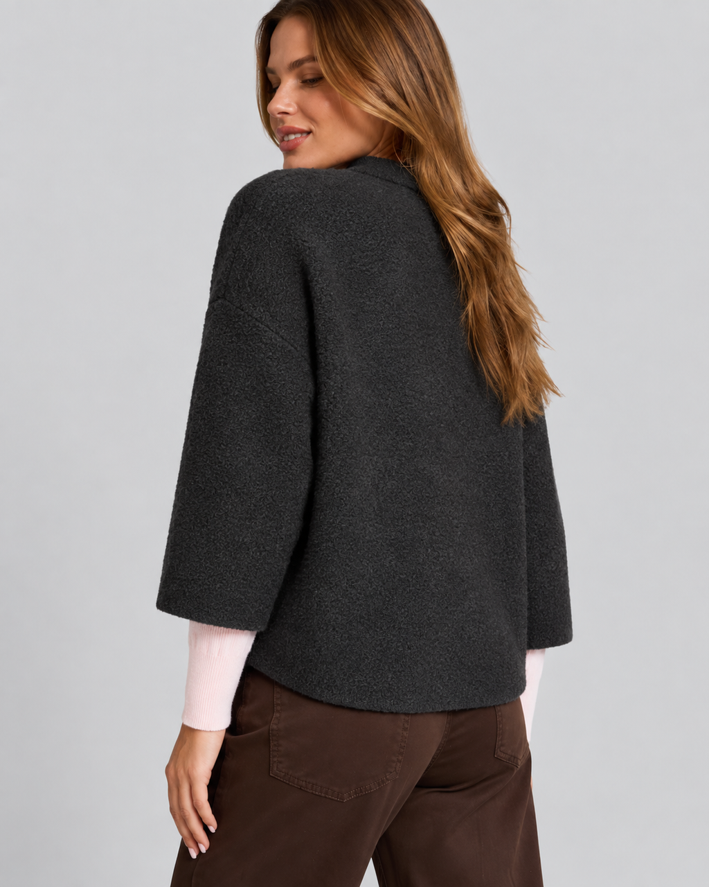 Textured Black Collarless Jacket  ZS8192