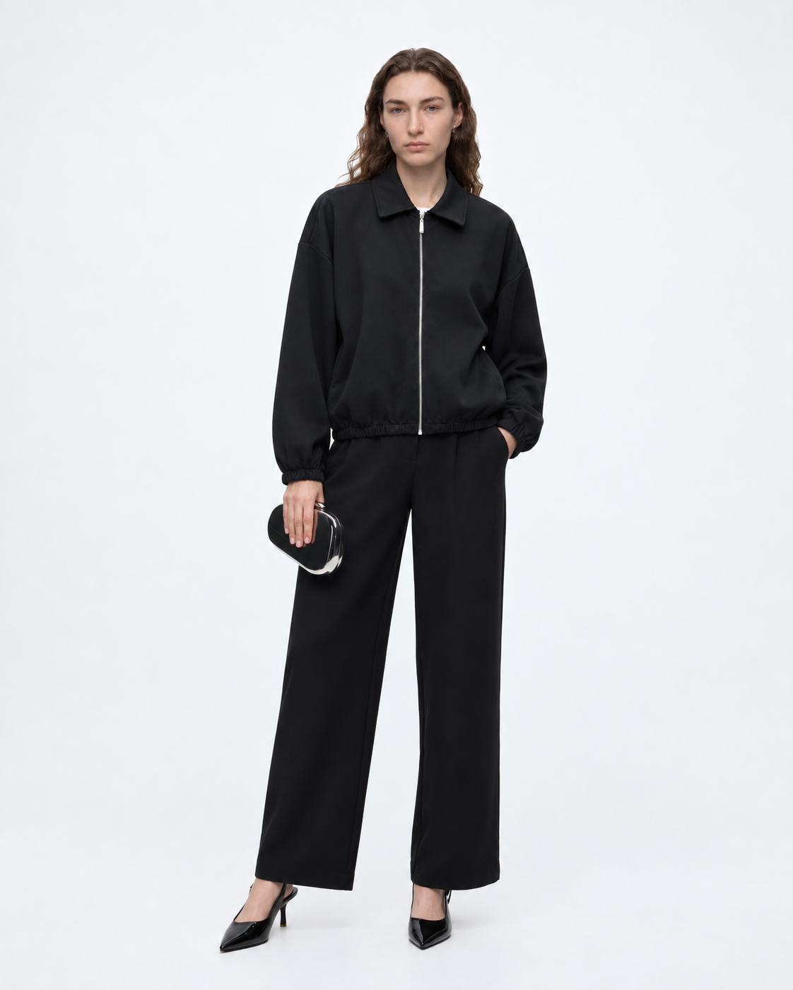 Zip Up Collared Jacket Black 27355