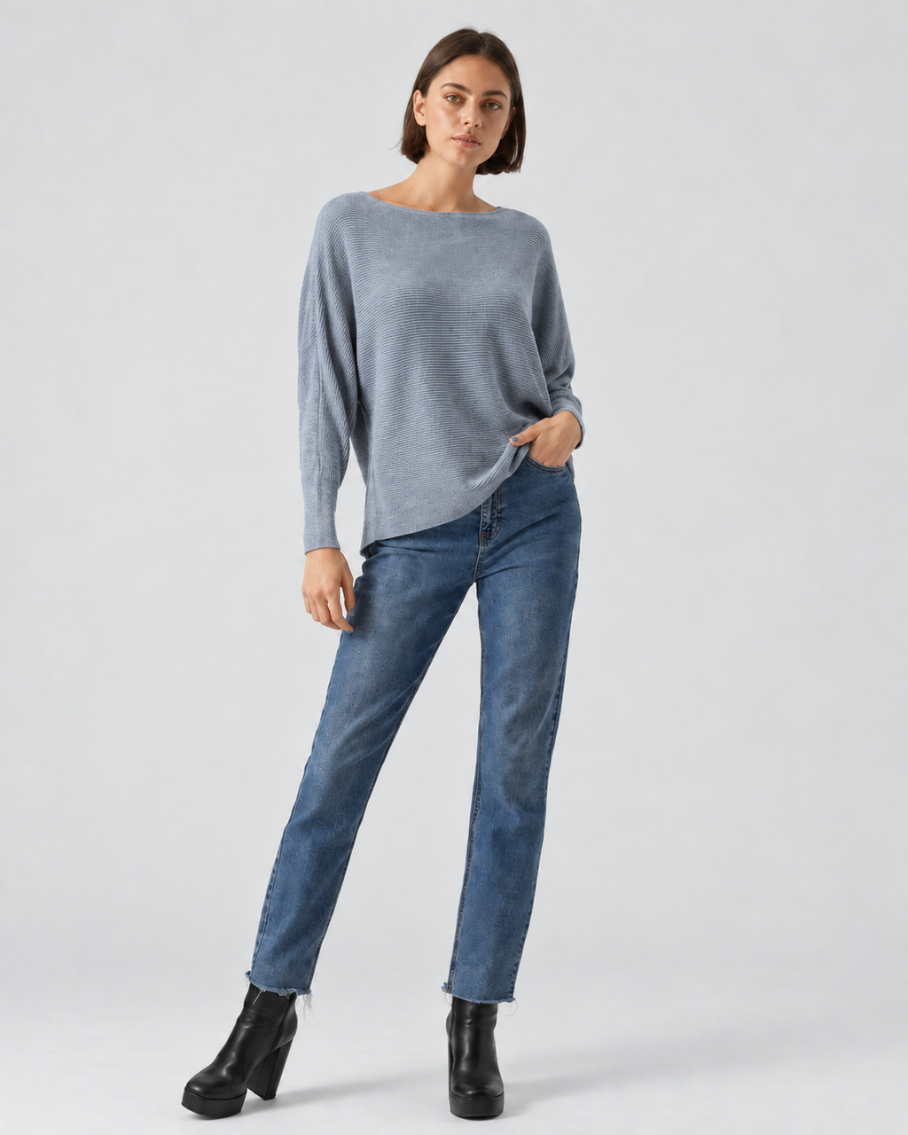 Ribbed Knit Jumper Grey ZS9011