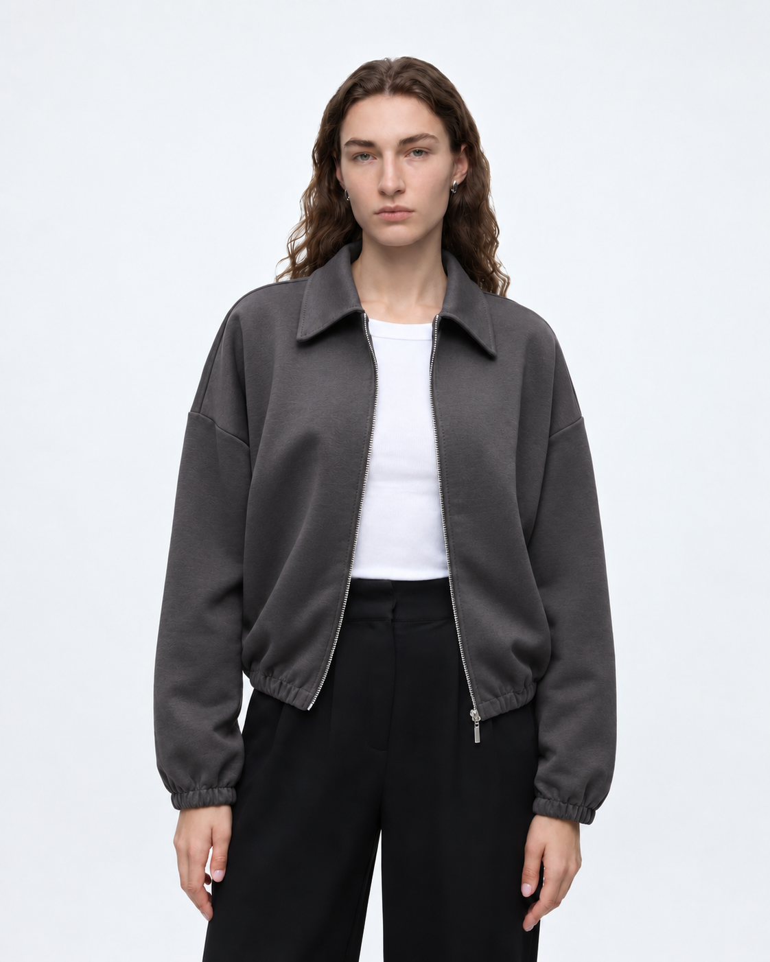Zip Up Collared Jacket Brown 27355