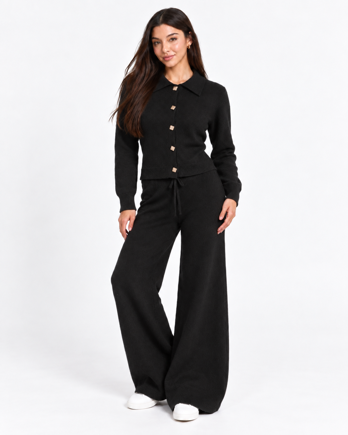 Chic Knit Two-Piece Set   Black  F332