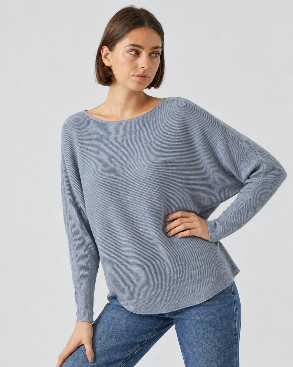 Ribbed Knit Jumper Grey ZS9011