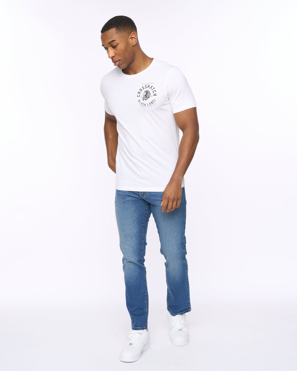 Crosshatch College Print Crew Neck T-Shirt white