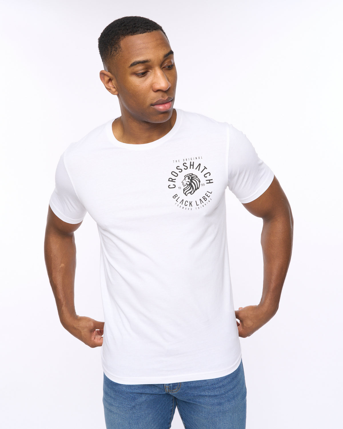 Crosshatch College Print Crew Neck T-Shirt white