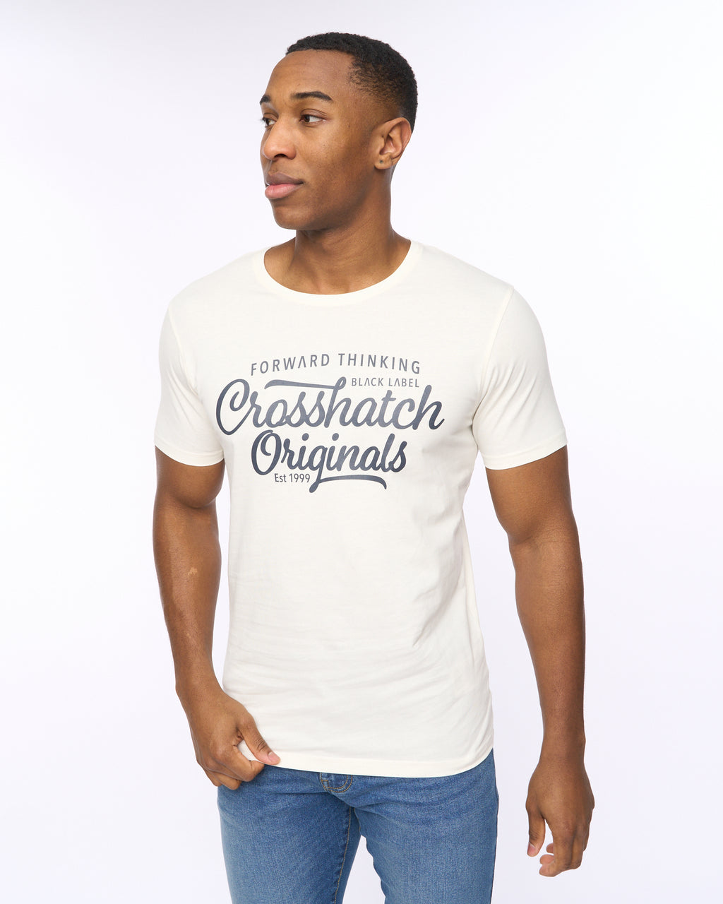 Crosshatch College Print T Shirt Off White