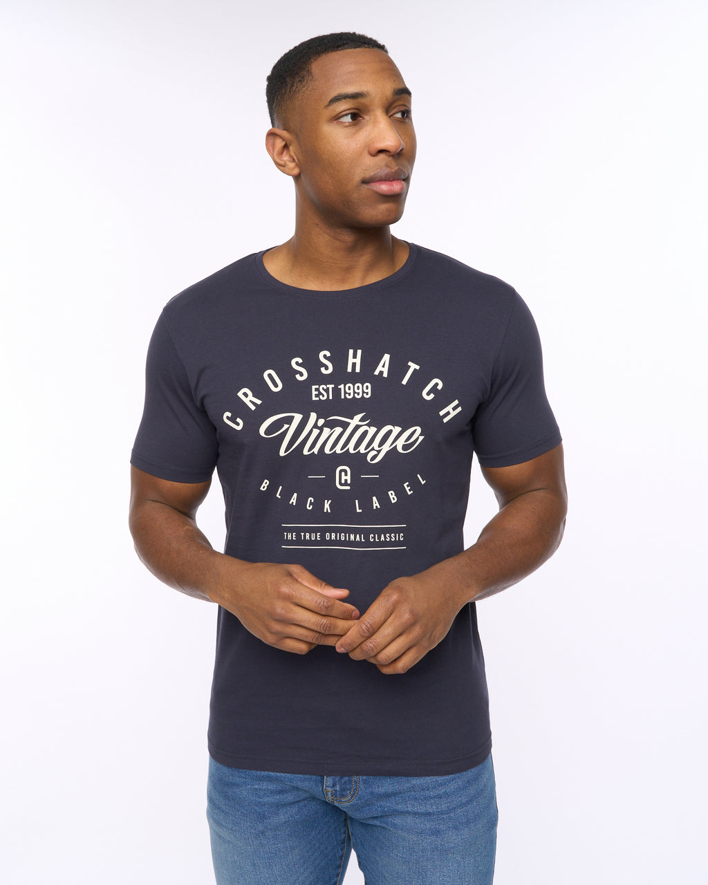 Crosshatch College Print T Shirt Navy