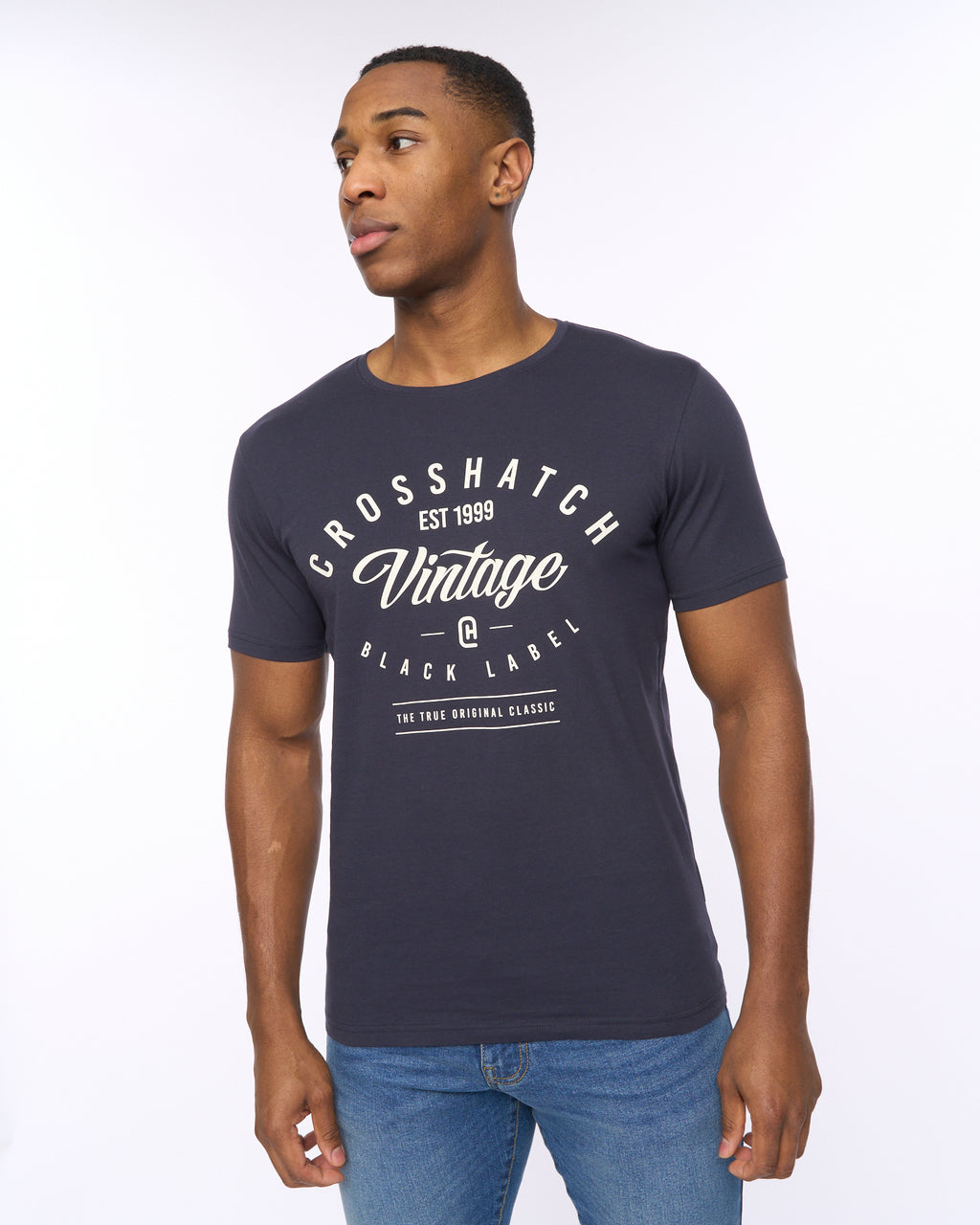 Crosshatch College Print T Shirt Navy
