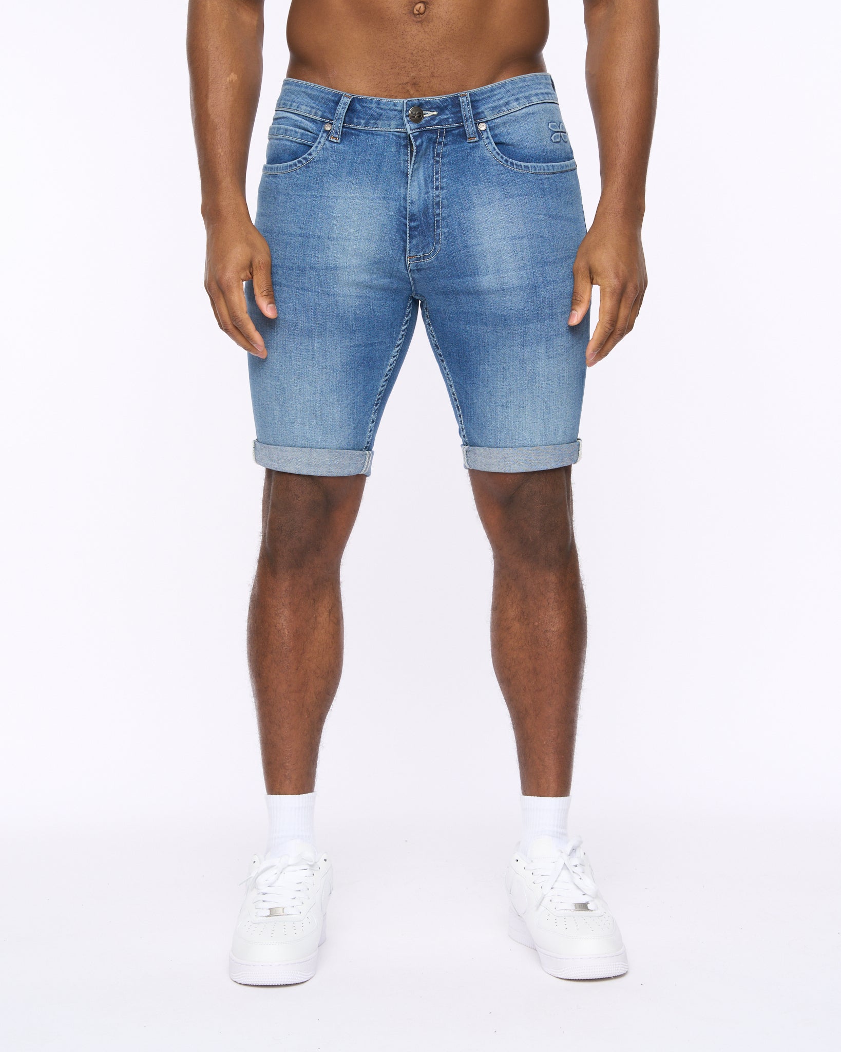 Crosshatch Tonwin Denim Shorts Mid  Wash