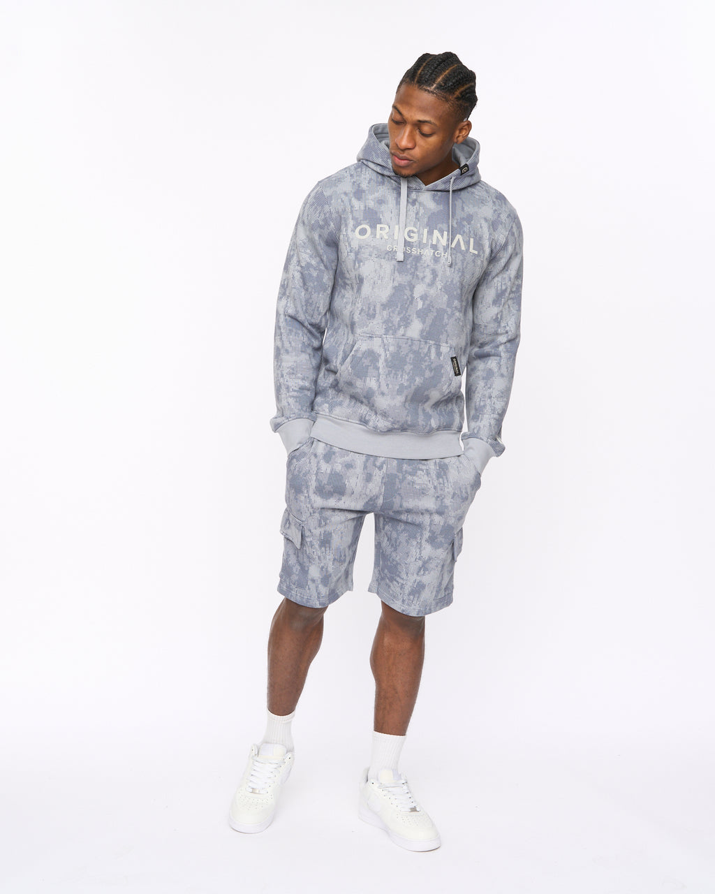 Bardon Camo Cargo Shorts Steel Blue