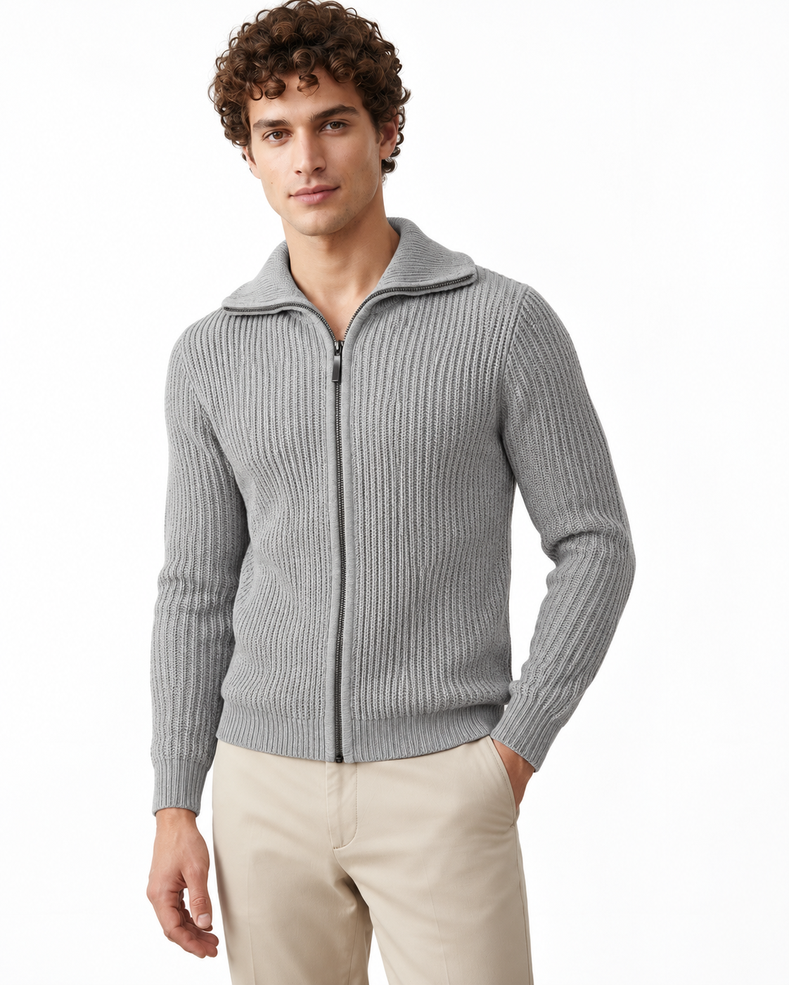 Soulstar Refined Knit Zip Grey
