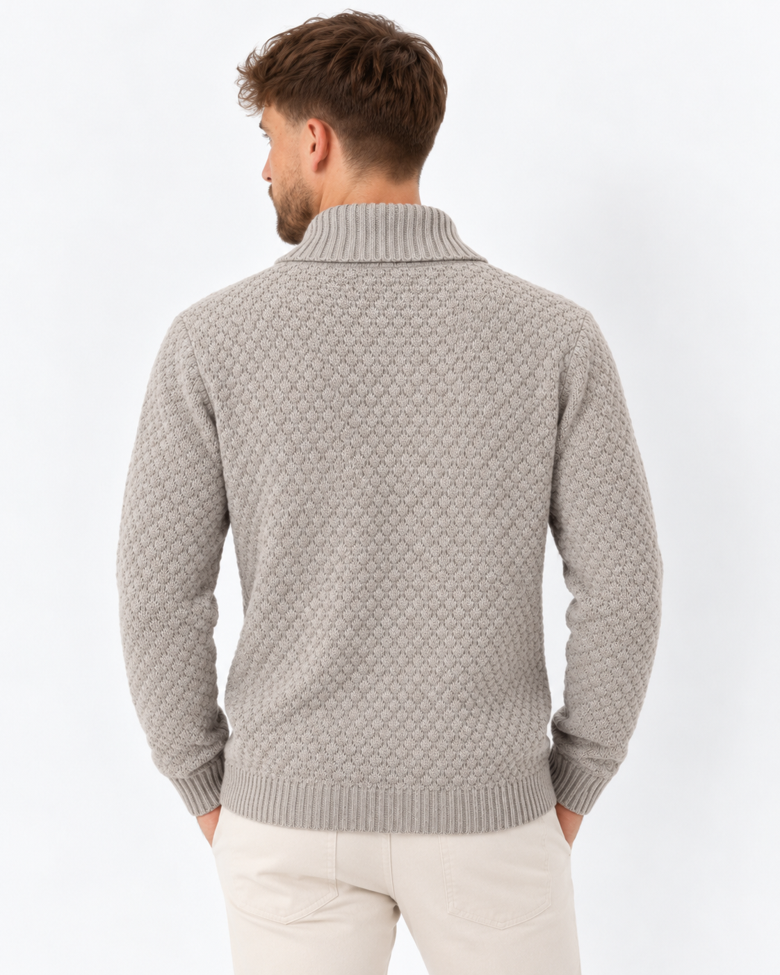 Soulstar  Shawl Collar Loom Jumper  Stone