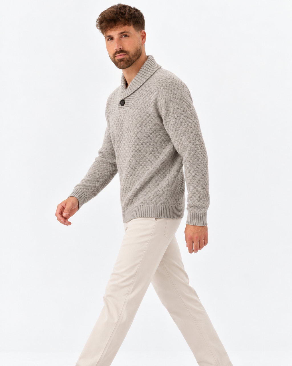 Soulstar  Shawl Collar Loom Jumper  Stone
