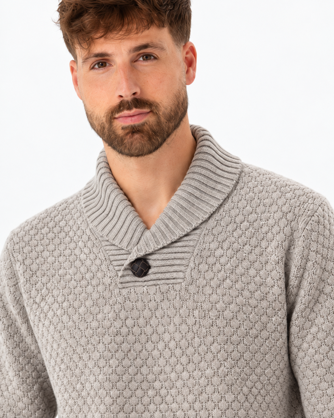 Soulstar  Shawl Collar Loom Jumper  Stone