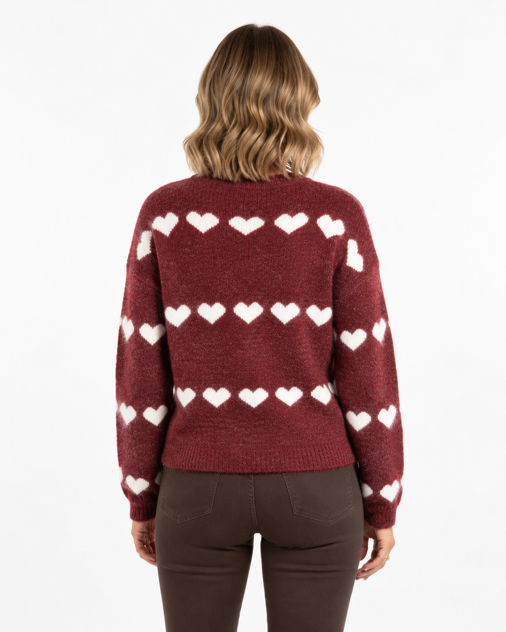 Heart Print Knit Jumper  Burgundy