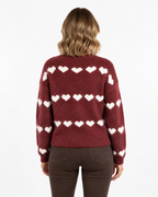 Heart Print Knit Jumper  Burgundy