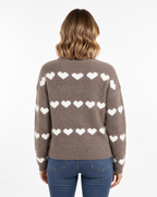 Heart Print Knit Jumper Biege