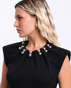 Peplum Top with  Silver Beaded Collar   Black