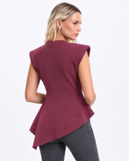 Peplum Top with  Silver Beaded Collar   Burgundy