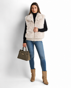 Faux Fur Gilet with Detachable Sleeves – 2-in-1 Jacket Biege  V8082