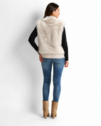 Faux Fur Gilet with Detachable Sleeves – 2-in-1 Jacket Biege  V8082