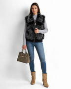 Faux Fur Gilet with Detachable Sleeves – 2-in-1 Jacket Black  V8082