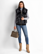 Faux Fur Gilet with Detachable Sleeves – 2-in-1 Jacket Black  V8082