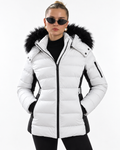Padded Puffer Jacket with Black Faux Fur Hood White FC7601