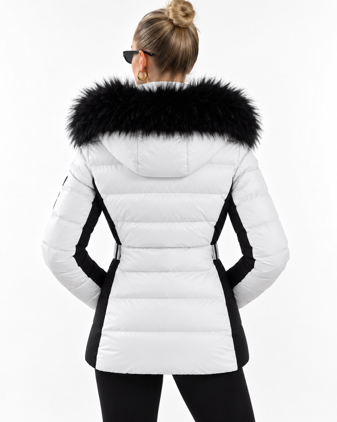 Padded Puffer Jacket with Black Faux Fur Hood White FC7601