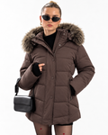 Women’s Luxury Faux-Fur Hooded Puffer Coat   Brown TG199