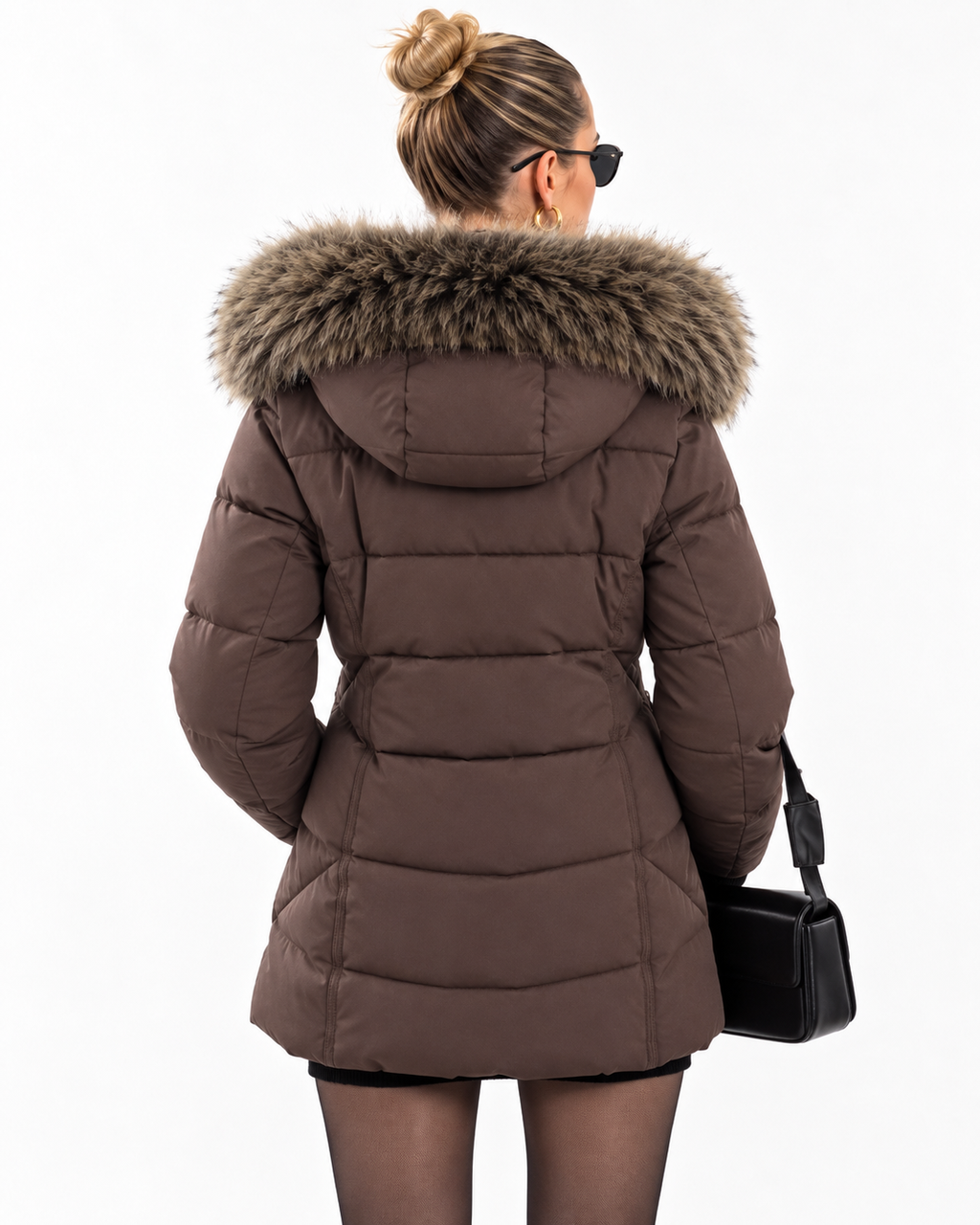 Women’s Luxury Faux-Fur Hooded Puffer Coat   Brown TG199