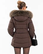 Women’s Luxury Faux-Fur Hooded Puffer Coat   Brown TG199