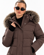 Women’s Luxury Faux-Fur Hooded Puffer Coat   Brown TG199