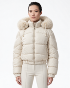 Faux Fur Hood  Short Puffer Jacket Cream