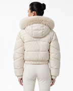 Faux Fur Hood  Short Puffer Jacket Cream