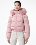 Faux Fur Hood  Short Puffer Jacket Pink