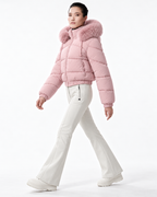 Faux Fur Hood  Short Puffer Jacket Pink