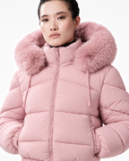 Faux Fur Hood  Short Puffer Jacket Pink