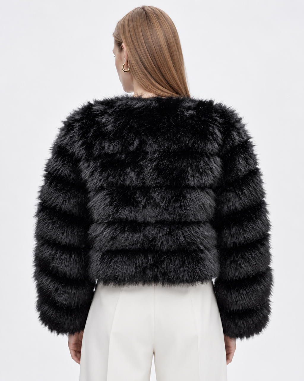 Faux Fur Cropped Jacket Black