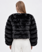 Faux Fur Cropped Jacket Black