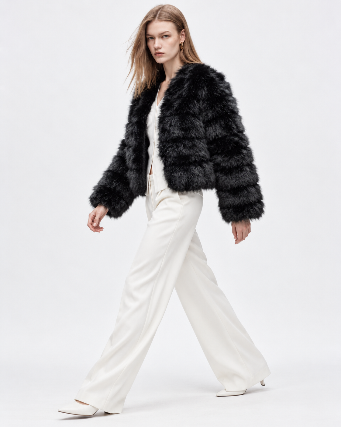 Faux Fur Cropped Jacket Black