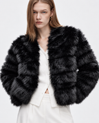 Faux Fur Cropped Jacket Black