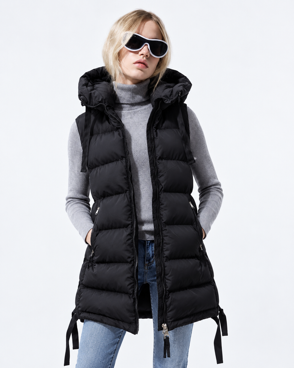 Longline Padded Gilet – Black