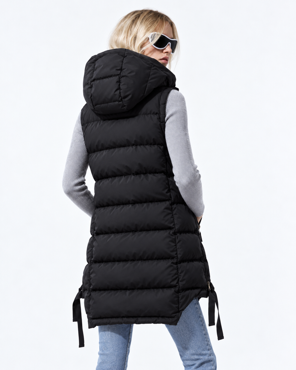 Longline Padded Gilet – Black