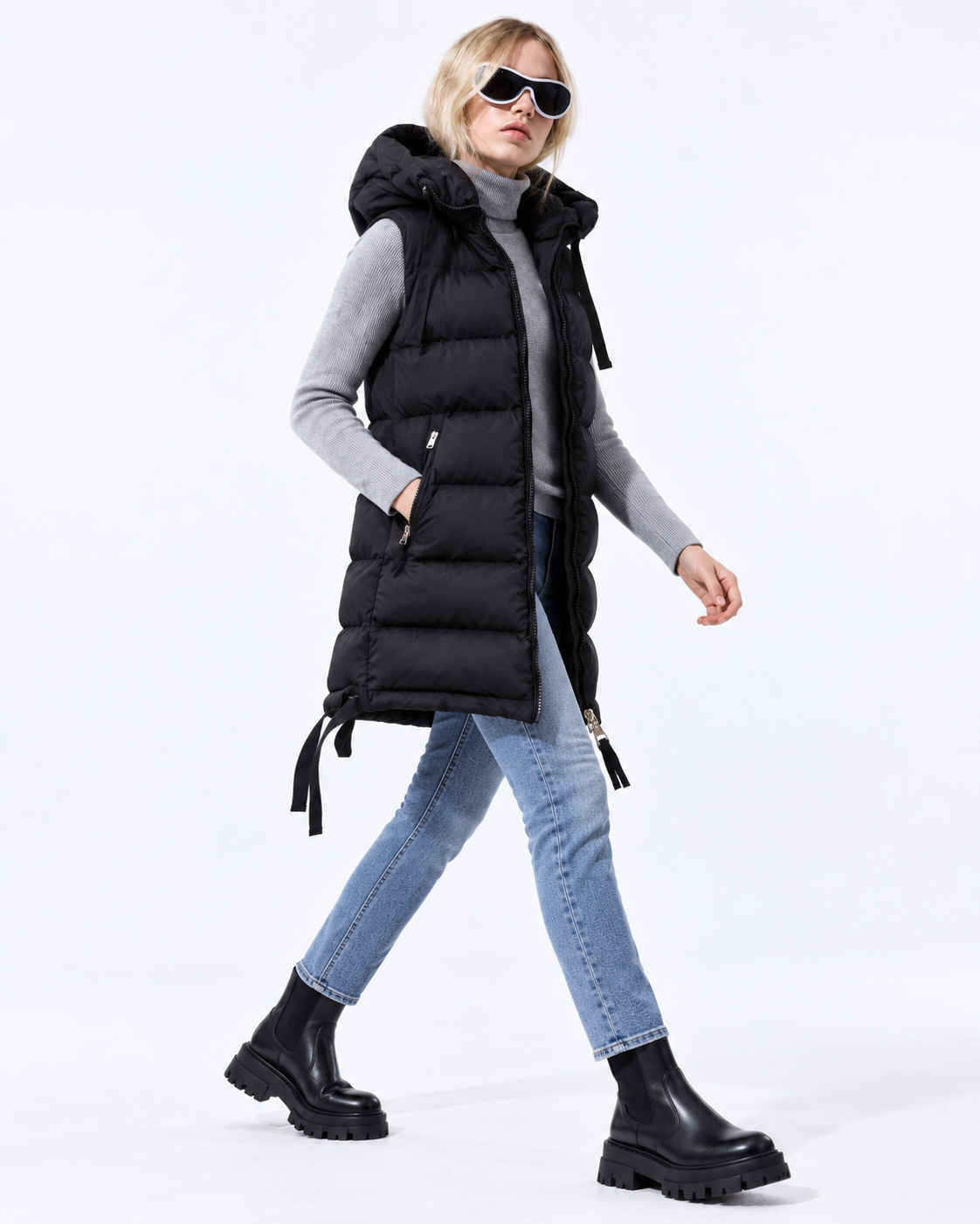 Longline Padded Gilet – Black