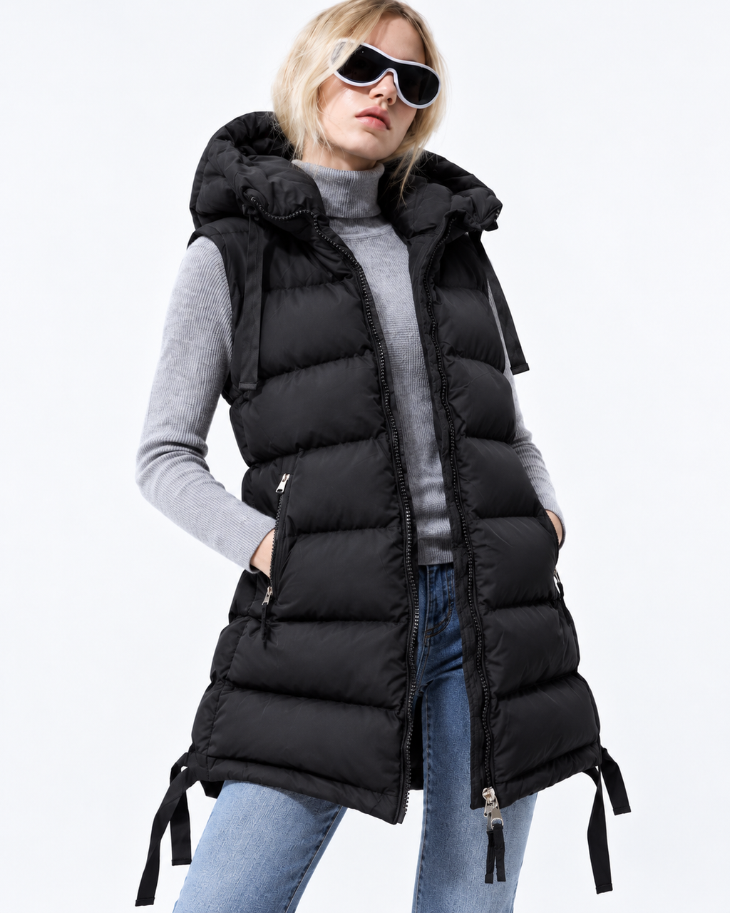 Longline Padded Gilet – Black