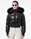 Faux Fur Hood  Short Puffer Jacket  Black