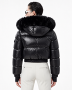 Faux Fur Hood  Short Puffer Jacket  Black