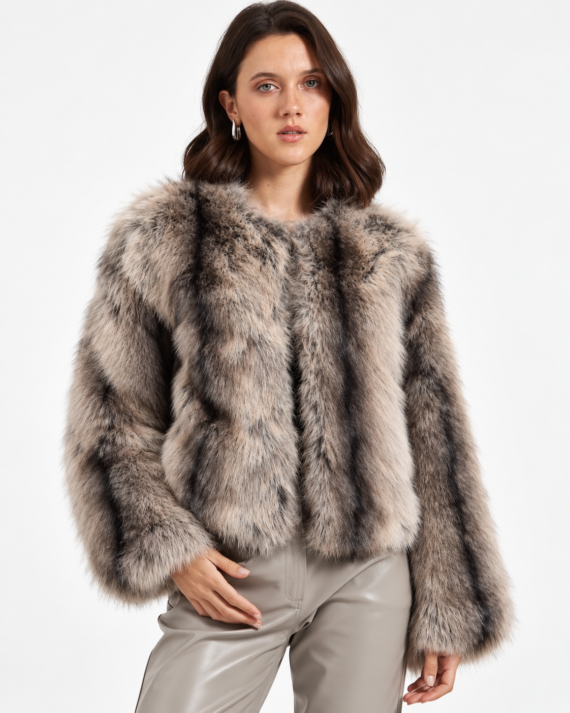 Luxury Faux Fur Jacket Brown    BY3013